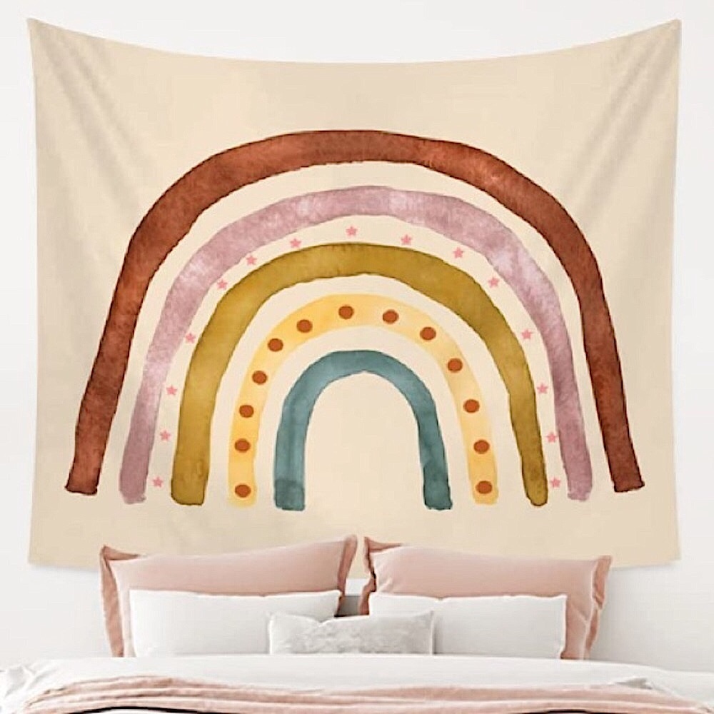 Minimalist Rainbow Painted Bohemian Wall Decor/Art for Outdoor/Indoor/Bedroom - Picture 1 of 6